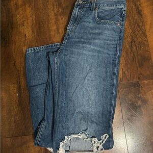 Levi's Women's Straight Leg Jeans - Medium Blue with Frayed Hem